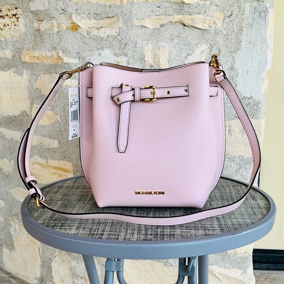 Michael Kors Emilia Small Drawstring Bucket Bag Crossbody Powder Blush Pink